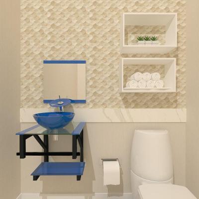 Gabinete de Vidro 40cm AP com Cuba Redonda Azul 