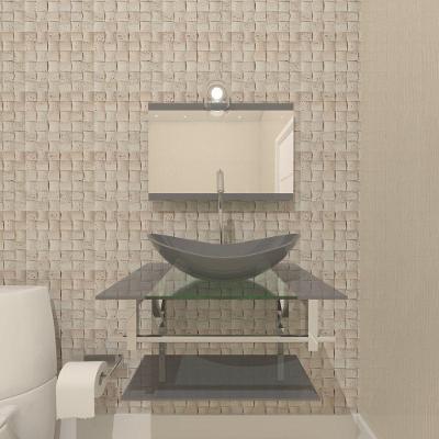 Gabinete De Vidro Para Banheiro 60cm Inox Cuba Oval Com Sifao E Torneira Metal Cor:prata