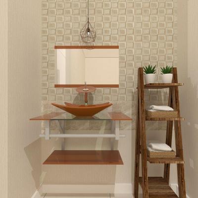 Gabinete de Vidro 60cm com Cuba Retangular Dourado Real
