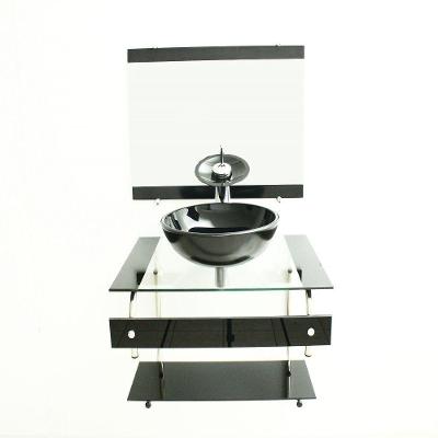 Gabinete de Vidro 60cm Inox com Cuba Redonda Preto