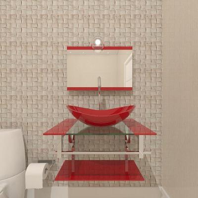 Gabinete De Vidro Para Banheiro 60cm Inox Cuba Oval Com Sifao E Torneira Metal Cor:vermelho Ferrari