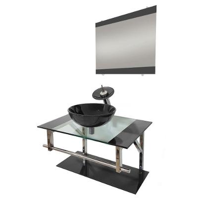 Gabinete de Vidro 70cm Inox com Cuba Redonda Grafite