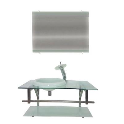 Gabinete de Vidro 80cm Inox com Cuba Chapéu Redonda Branco