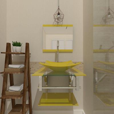 Gabinete de Vidro 45cm IQ Inox com Cuba Quadrada Amarelo