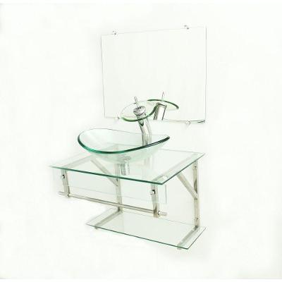 Gabinete de Vidro 60cm Inox com Cuba Oval Incolor