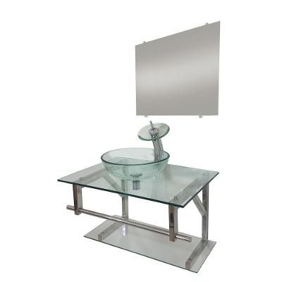 Gabinete de Vidro 70cm Inox com Cuba Redonda Incolor