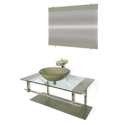 Gabinete de Vidro 90cm Inox com Cuba Redonda Champanhe