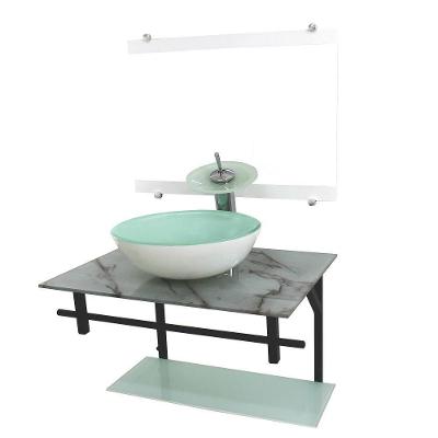Gabinete De Vidro 70cm Ap Com Cuba Redonda Mármore Branco