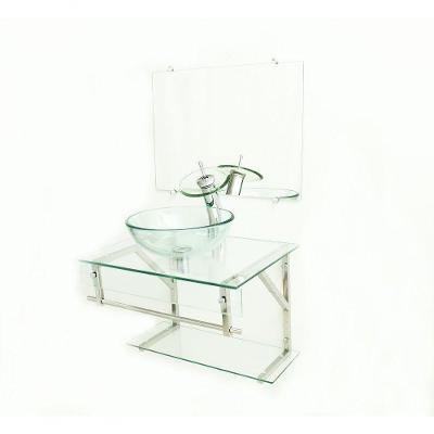 Gabinete de Vidro 60cm Inox com Cuba Redonda Incolor
