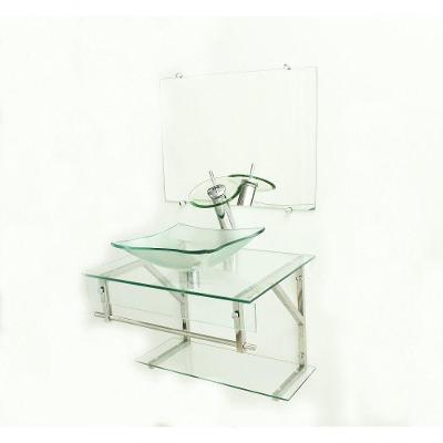 Gabinete de Vidro 60cm Inox com Cuba Quadrada Incolor
