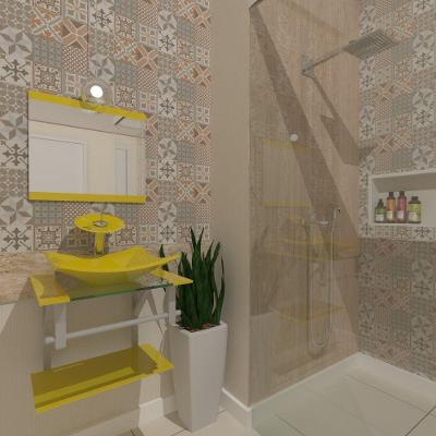 Gabinete de Vidro 45cm AC com Cuba Quadrada Amarelo