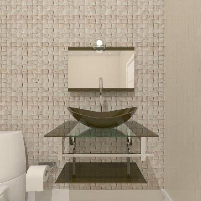 Gabinete De Vidro Para Banheiro 60cm Inox Cuba Oval Com Sifao E Torneira Metal Cor:ouro Envelhecido