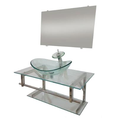 Gabinete de Vidro 90cm Inox com Cuba Oval Incolor