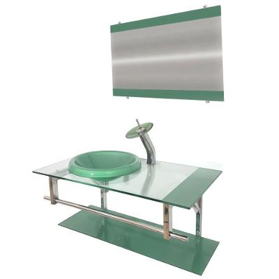 Gabinete de Vidro 90cm Inox com Cuba Chapéu Redonda Verde