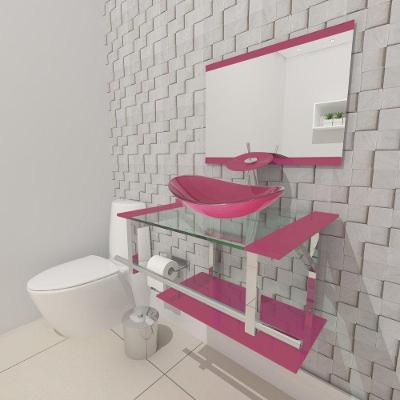 Kit Gabinete de Vidro 60 cm Cuba e Torneira Ibiza Rosa
