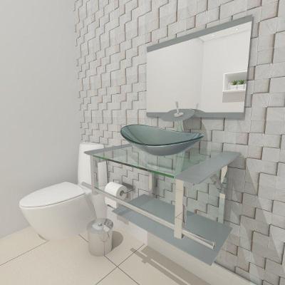 Kit Gabinete de Vidro 60 cm Cuba e Torneira Ibiza Prata