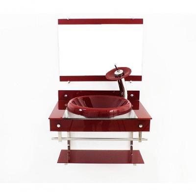 Gabinete de Vidro Iqxx 60cm Inox com Cuba Vermelho Cereja