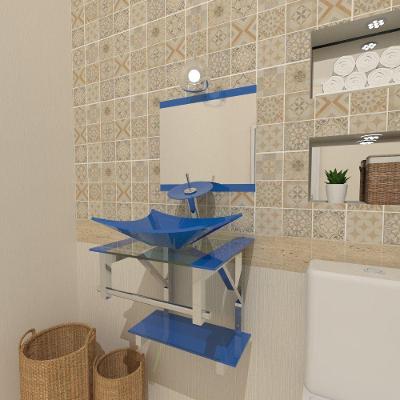 Gabinete de Vidro 45cm IQ Inox com Cuba Retangular Azul 