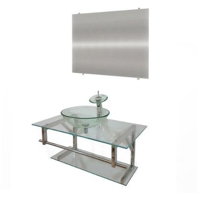 Gabinete de Vidro 90cm Inox com Cuba Redonda Incolor