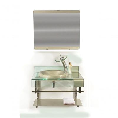 Gabinete de Vidro 60cm Curvado Duplo Inox com Cuba Chapeu