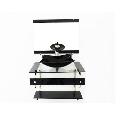 Gabinete De Vidro 60cm  Com Cuba Retangular Chanfrada Preto