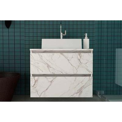 Balcão p/ Banheiro Suspenso BN3607 2 Gavetas cor Mármore Branco - Tecno Mobili