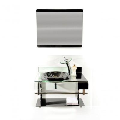 Gabinete de Vidro 60cm Curvado Duplo Inox com Cuba Chapeu
