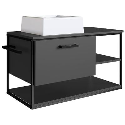 Gabinete Suspenso Banheiro 80 Cm Com Cuba Preto Grafite P1007 Pp Preto Grafite