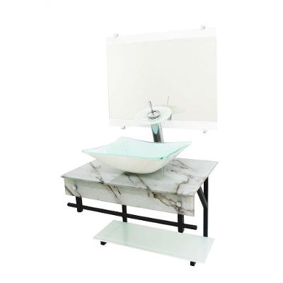 Gabinete De Vidro 70cm Apx Com Cuba Quadrada Mármore Branco