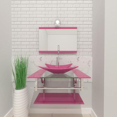 Gabinete de Vidro 60cm Inox com Cuba Retangular Rosa