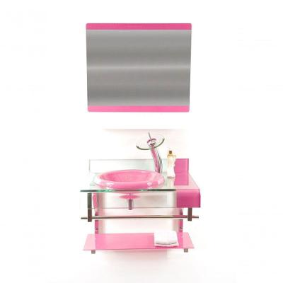 Gabinete de Vidro 60cm Curvado Duplo Inox com Cuba Chapeu