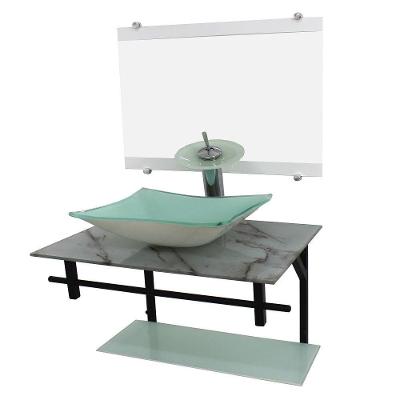 Gabinete de Vidro 70cm Ap com Cuba Retangular Mármore Branco