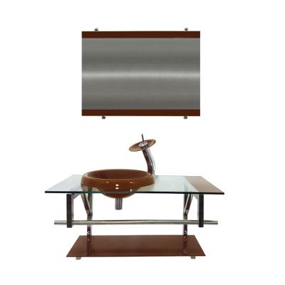 Gabinete de Vidro 80cm Inox com Cuba Chapéu Redonda Marrom
