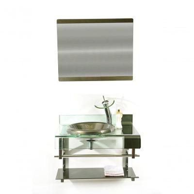 Gabinete de Vidro 60cm Curvado Duplo Inox com Cuba Chapeu