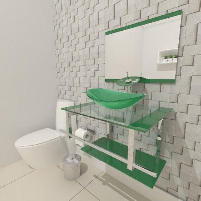 Kit Gabinete de Vidro 60 cm Cuba e Torneira Ibiza Verde