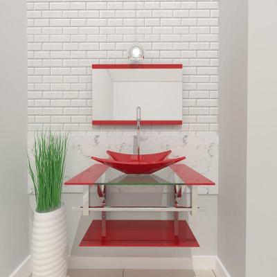 Gabinete de Vidro 60cm com Cuba Retangular Vermelho Ferrari
