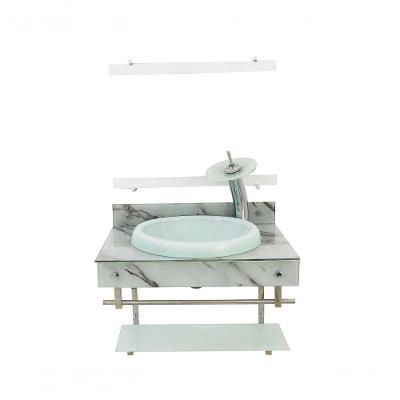 Gabinete Para Banheiro 60cm Inox Cuba Chapeu Mármore Branco