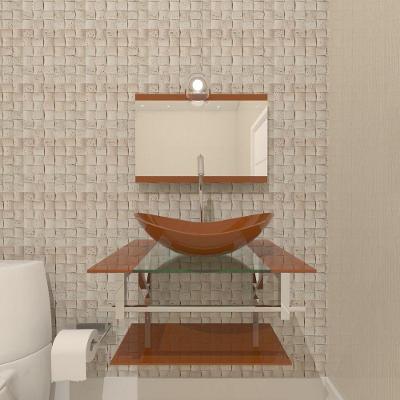Gabinete De Vidro Para Banheiro 60cm Inox Cuba Oval Com Sifao E Torneira Metal Cor:dourado Real
