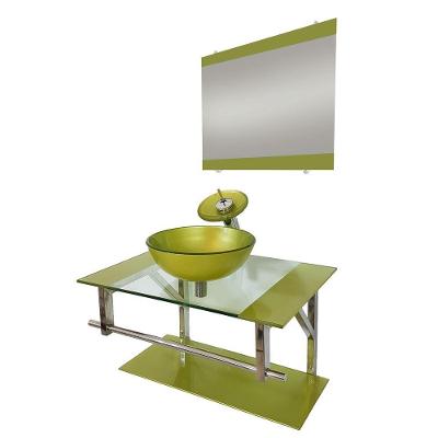 Gabinete de Vidro 70cm Inox com Cuba Redonda Verde Oliva