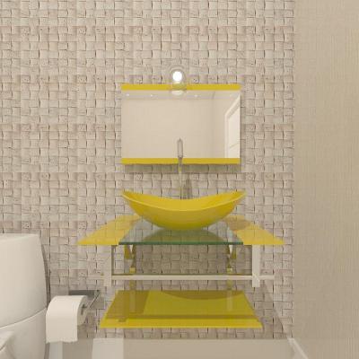 Gabinete De Vidro Para Banheiro 60cm Inox Cuba Oval Com Sifao E Torneira Metal Cor:amarelo