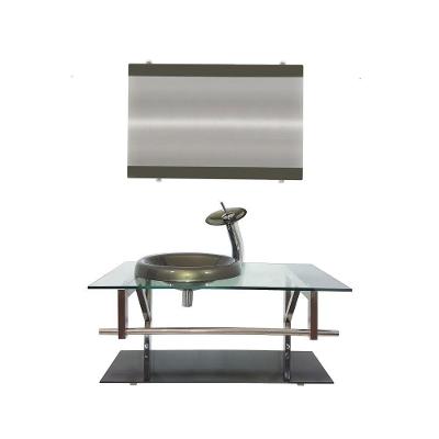 Gabinete de Vidro 80cm Inox com Cuba Chapéu Redonda