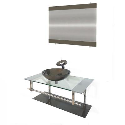 Gabinete de Vidro 90cm com Cuba Redonda Ouro Envelhecido