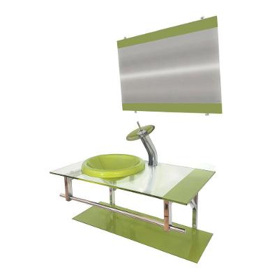 Gabinete de Vidro 90cm com Cuba Chapéu Redonda Verde Oliva