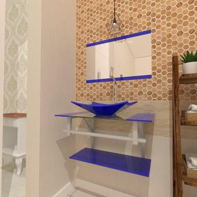 Kit Gabinete de Vidro 60cm Cuba Retangular e Torneira Algarve