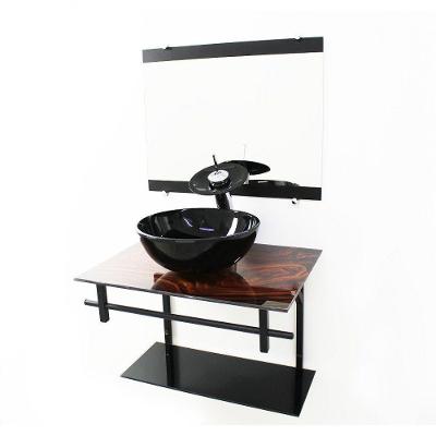 Gabinete de Vidro 60cm Ap com Cuba Redonda Madeira Nogueira