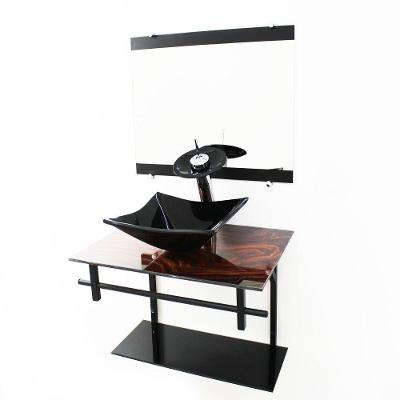 Gabinete de Vidro 60cm Ap com Cuba Quadrada Madeira Nogueira