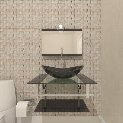 Gabinete De Vidro Para Banheiro 60cm Inox Cuba Oval Com Sifao E Torneira Metal Cor:grafite