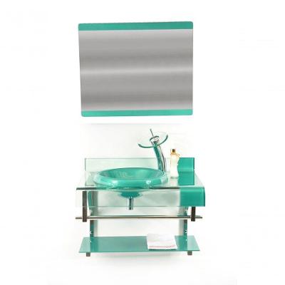 Gabinete de Vidro 60cm Curvado Duplo Inox com Cuba Chapeu