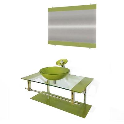 Gabinete de Vidro 90cm Inox com Cuba Redonda Verde Oliva