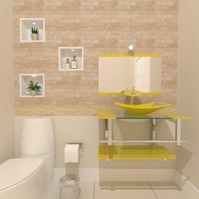 Gabinete de Vidro 70cm Inox com Cuba Retangular Amarelo